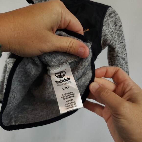 Timberland Boys Black Grey Pullover 1/3 Zip Sz 24mnths Collared Jacket - Picture 5 of 8